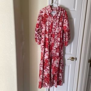 Sue Sartor Paloma Flounce Dress, Vermilion Floral Print